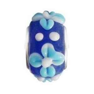  TOC BEADZ Blue Flower 9mm Glass Slide on Bead Jewelry