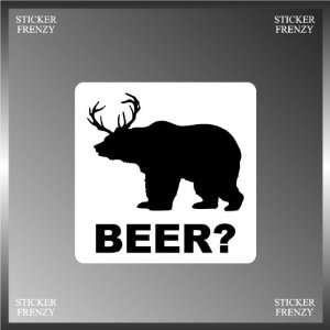  Beer? Bear Deer Silhouette Funny Decal Bumper Sticker 5 X 
