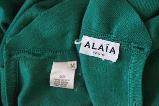 AZZEDINE ALAIA Vintage Green Knit Sweater Bodysuit Button Back Top 
