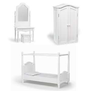   : 18 inch Doll Canopy Bed, Vanity & Armoire Bedroom Set: Toys & Games