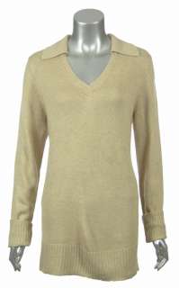   Womens Silk & Cashmere Casual Split Neck Polo Tunic Sweater Top  