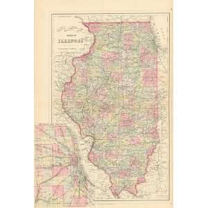  Mitchell 1884 Antique Map of Illinois
