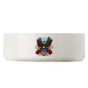 Large Dog Cat Food Water Bowl Freedom Eagle Emblem with United States 