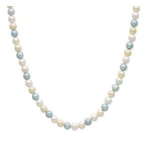 Sterling Silver 7 8mm Blue & White FW Cultured Pearl Necklace (20 