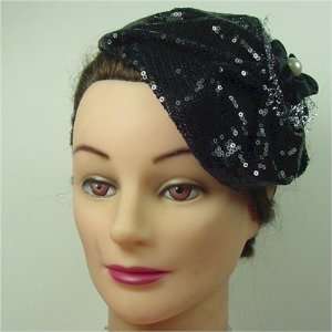    Fascinator   Black French Couture Sequin Beret Toys & Games