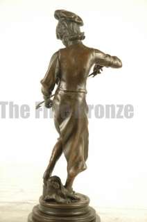 SIGNED Gaudez, Bronze violin player statue LULLI ENFANT Sculpture 