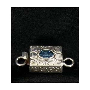  FACETED BLUE TOPAZ STERLING CUSHION CLASP FLORAL 