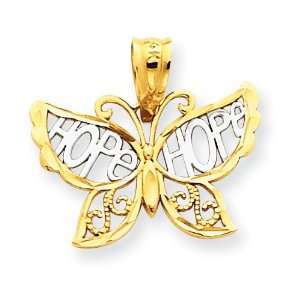  14k Gold and Rhodium D/C Hope Butterfly Pendant: Jewelry