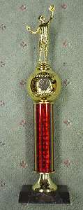 male BASEBALL fielder trophy ball riser tall red award  