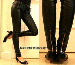 Shiny black PU Faux leather like zipper tight pants leggings punk rock 