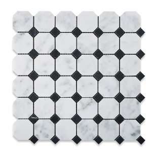  Bianco Carrara White Marble Honed Octagon Mosaic Tile with 