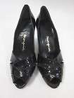 BLACK PATENT LEATHER PEEP TOE LOAFERS MULES PUMPS 5 M  
