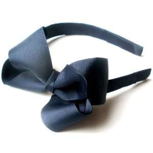   Thick Band Ribbon Headband With Bow For Girls   Navy Blue: Beauty