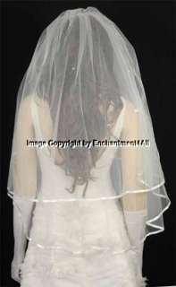 Ivory Bridal Wedding Veil Pearls Ribbon Fingertip 3  