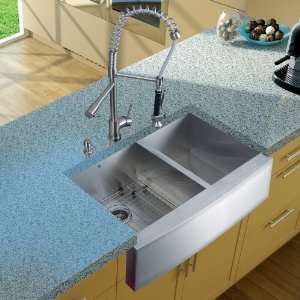 com Vigo VG15090 Farmhouse Stainless Steel Kitchen Sink, Faucet, Grid 