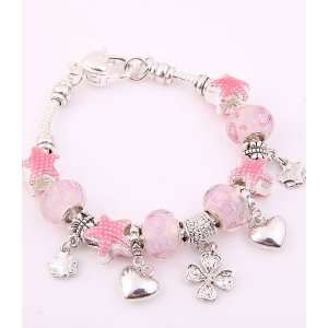   Jewelry Desinger Murano Glass Bead Bracelet with Star Pattern Pink