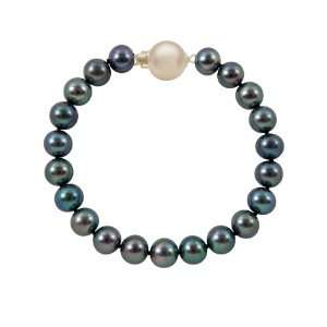 11mm 8 Black Freshwater Pearl Bracelet A with 14K Yellow Gold Ball 