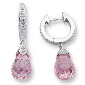 Ladies Diamond and Pink Quartz Drop Earrings Jewelry