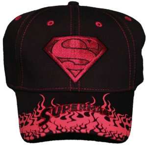  YOUTH Black Superman Embroidered Velcro Back Cap with Red 