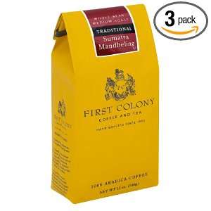 First Colony Sumatra Mandheling Medium Roast, Whole Bean Coffee, 12 