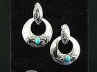 Sterling Silver & Turquoise Circular Earrings for Pierced Ears signed 