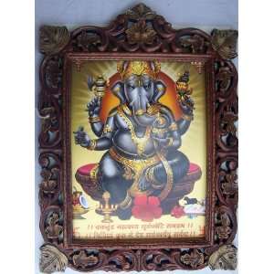  Lord Ganesha sitting on throne & flower Poster Painting in 