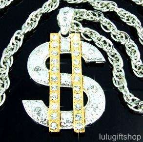ICED OUT $ SIGN CZ BING HIP HOP PENDANT CHAIN NECKLACE  