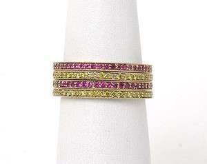 SET 2 T 14k GOLD YELLOW DIAMONDS RUBIES STACK BAND RNGS  