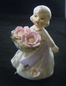 Vintage JAPAN Birth Stone BIRTHDAY FLOWER GIRL Figurine  