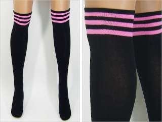 Black Tube Pink Stripe Socks Long Over Knee High Sock  