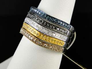   COLOR STACKABLE 5 DIAMOND RING SET CHOCOLATE BLACK CANARY BLUE  
