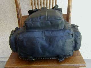 Vintage Rugged Black Thick COLOMBIAN Leather Backpack Bag  