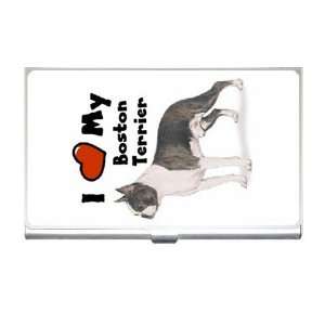  I Love My Boston Terrier Business Card Holder Case: Office 