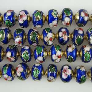  12mm cloisonne enamel flower rondelle beads blue 10pcs S1 