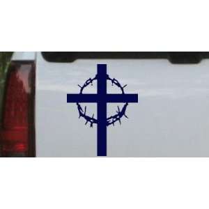Navy 10in X 8.1in    Cross With Thorns Christian Car Window Wall 