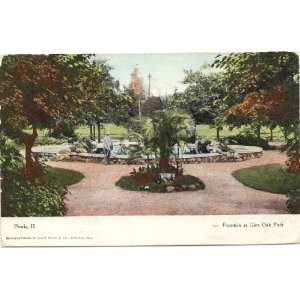 1908 Vintage Postcard   Fountain at Glen Oak Park   Peoria Illinois
