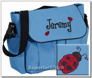 Personalized baby DIAPER BAG embroidered bugs & flowers  