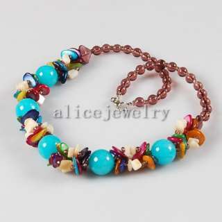 Blue Jade Chip Necklace 18 GN147  