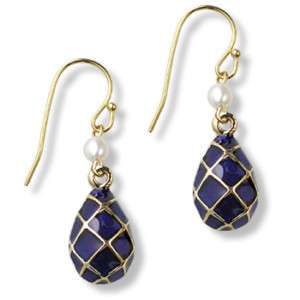 Russian Style Jewelry Imperial Cobalt Blue Egg Earrings  