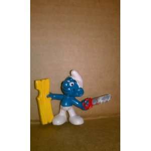   Vintage Carpenter Smurf PVC Figurine with Silver Saw 
