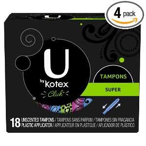  U by Kotex Click Tampon, Super Absorbency, 18 count Boxes 