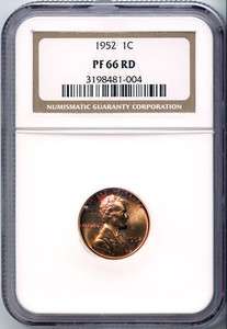 Proof 1952 1C Lincoln Head Wheat Cent NGC Certified Proof 66 Red 