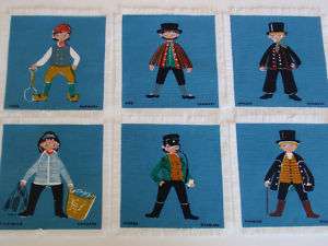 Vintage Silkscreen Linen Cocktail Napkins Denmark Men 6  