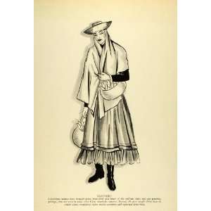   Brimmed Hat Skirt Ruffle   Original Halftone Print