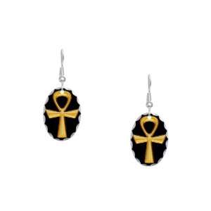  Earring Oval Charm Egyptian Gold Ankh Black: Artsmith Inc 