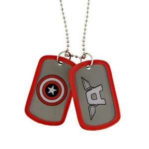  Captain America Red Logo Double Dog Tag Necklace 