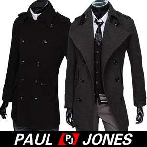 2011 Mens Double PEA Formal MAC Long Premium Trench Coat BLACK / GREY 