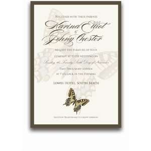  100 Rectangular Wedding Invitations   Butterfly Taupe 