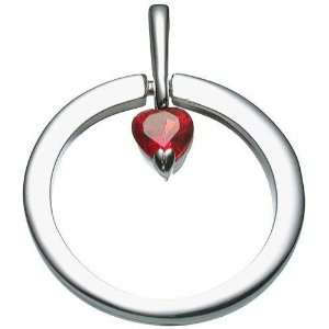   Solid Sterling Silver Circle Heart Ruby Color CZ Pendant JSP Jewelry