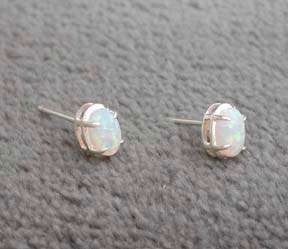 Sterling Silver Created Opal Post Stud Prong Earrings .925 Jewelry 